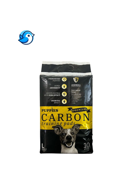 PUPPIES CARBON PREMIUM PELENKA 10DB (M) 40x60cm training pads with activated carbon, feromone scent, quick absorption, and odor neutralization.