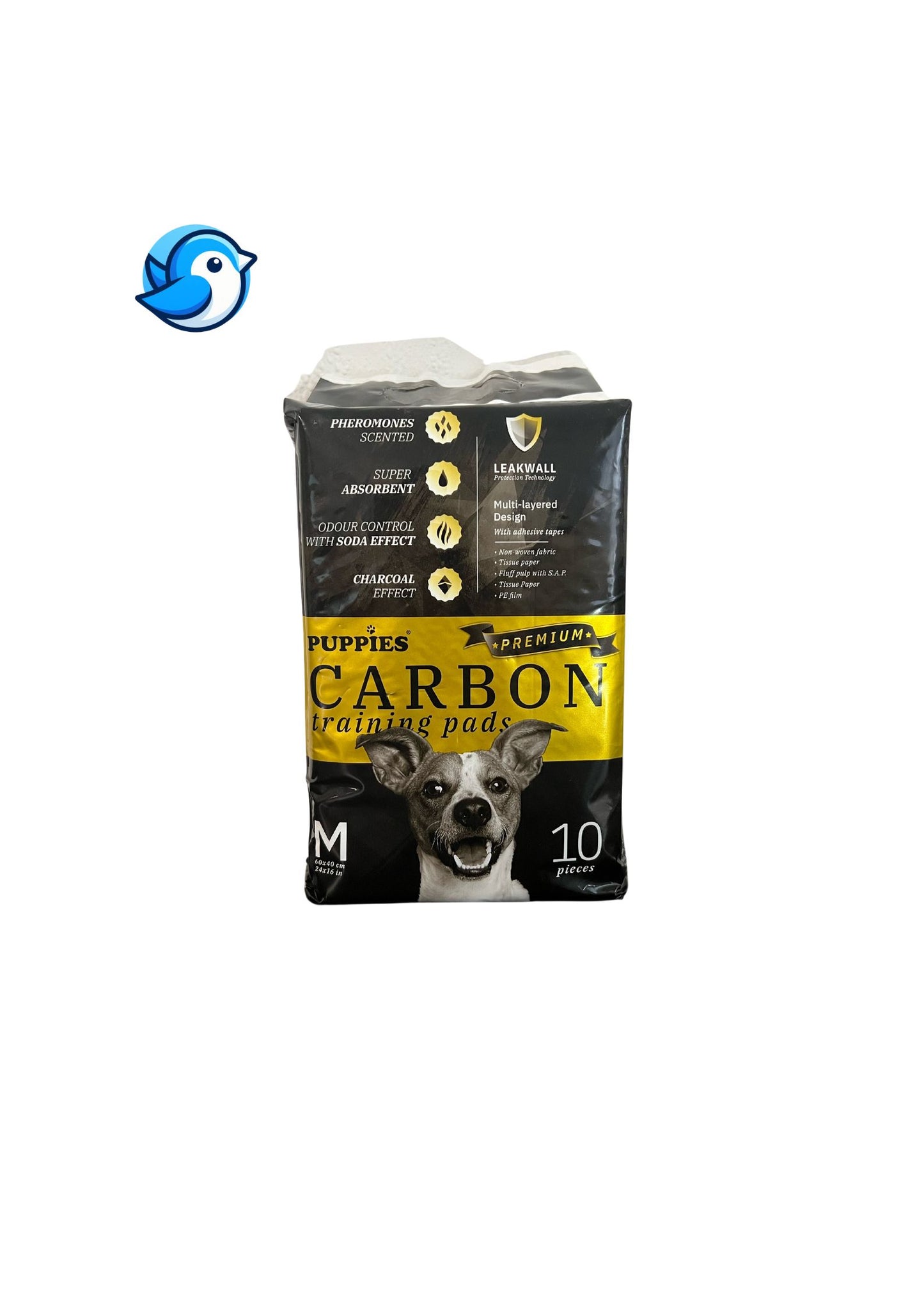 Puppies Carbon Premium 10-pack training pads (M size) with pheromones, for female dogs, activated carbon, odor neutralizer, quick absorption.